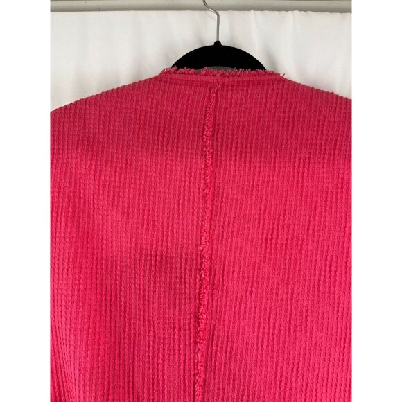 Zara Basic Barbie-Pink Waffle-Knit-Style Cotton Women's Blazer - Picture 10 of 13